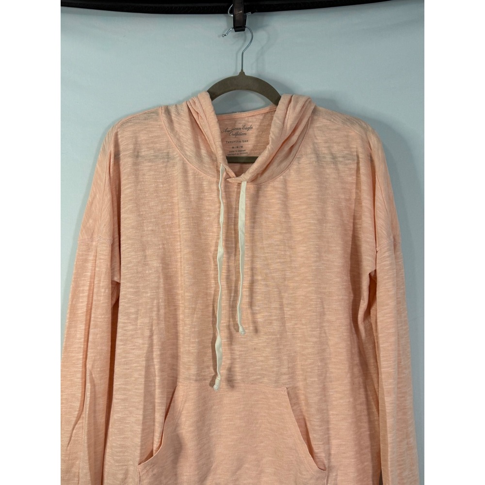 American Eagle‎ Favorite Tee Hoodie Womens Medium Peach Slub Knit Relaxed - Picture 3 of 7